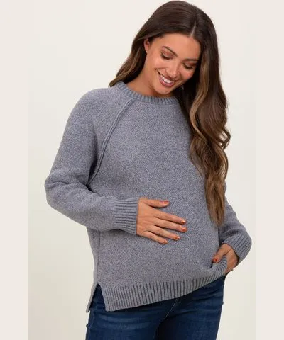 PinkBlush Heather Grey Raglan Knit Maternity Sweater