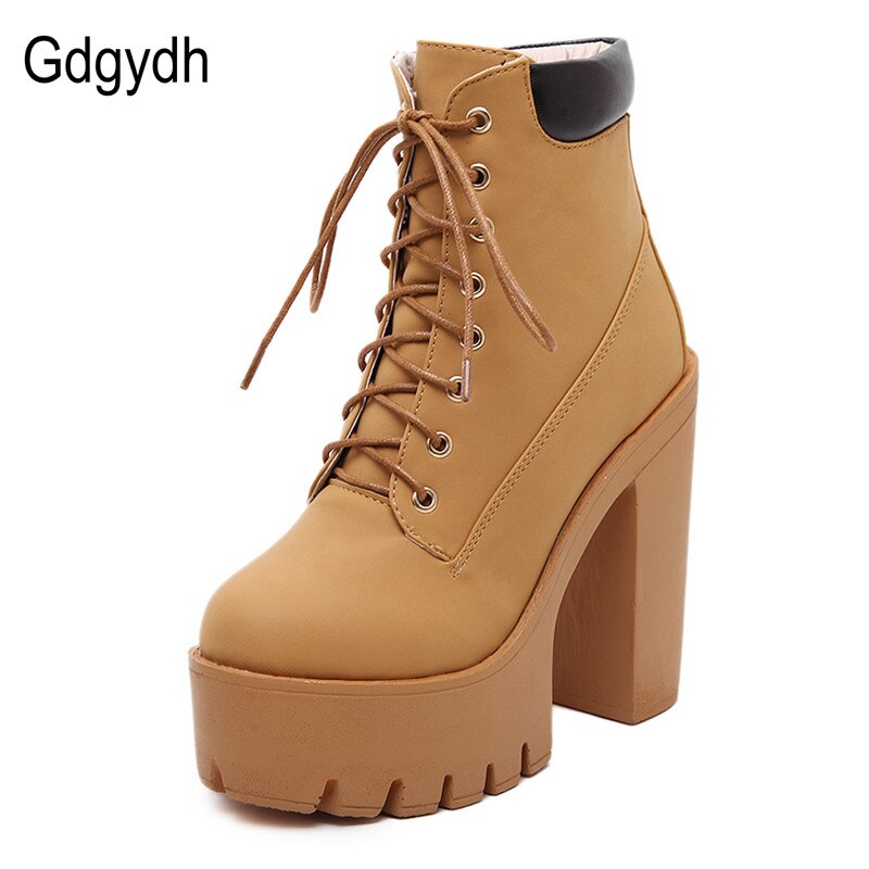 Platform Ankle Boots Women Lace Up Thick Heel Platform Boots Ladies Worker Boots