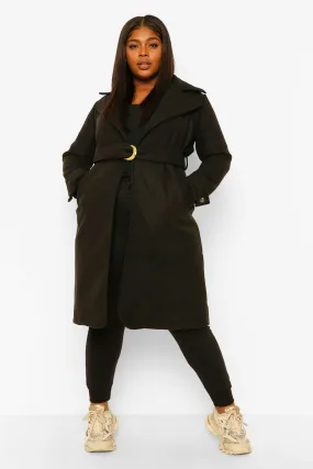 Plus Buckle Trim Wool Look Coat