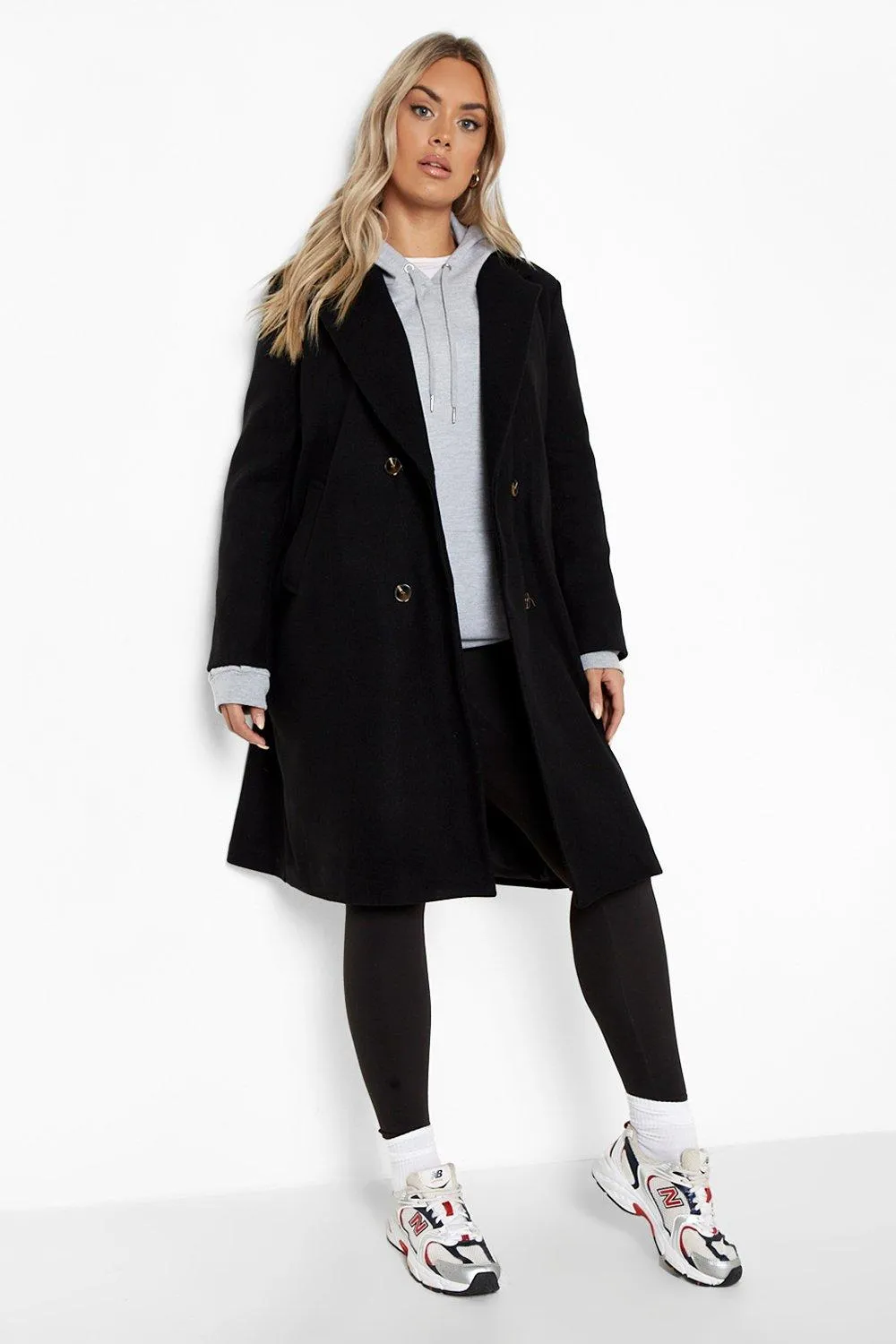 Plus Double Breasted Wool Look Coat