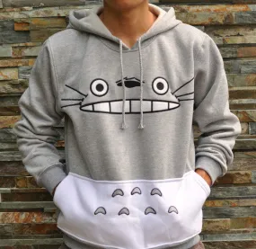 Plus Size Autumn Japanese Totoro Cartoon Animal Print Costume Sportswear Sweatshirt Hoodies with pocket Gray Color 70105 SM6