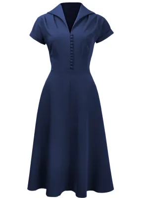 Pretty Retro Hostess 40's Swing Dress Navy