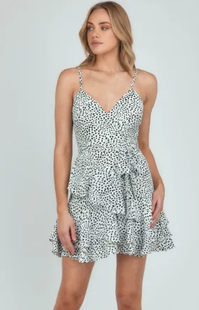 Printed Singlet Strap Dress with Ruffle Hem Detailing (SDR918A)