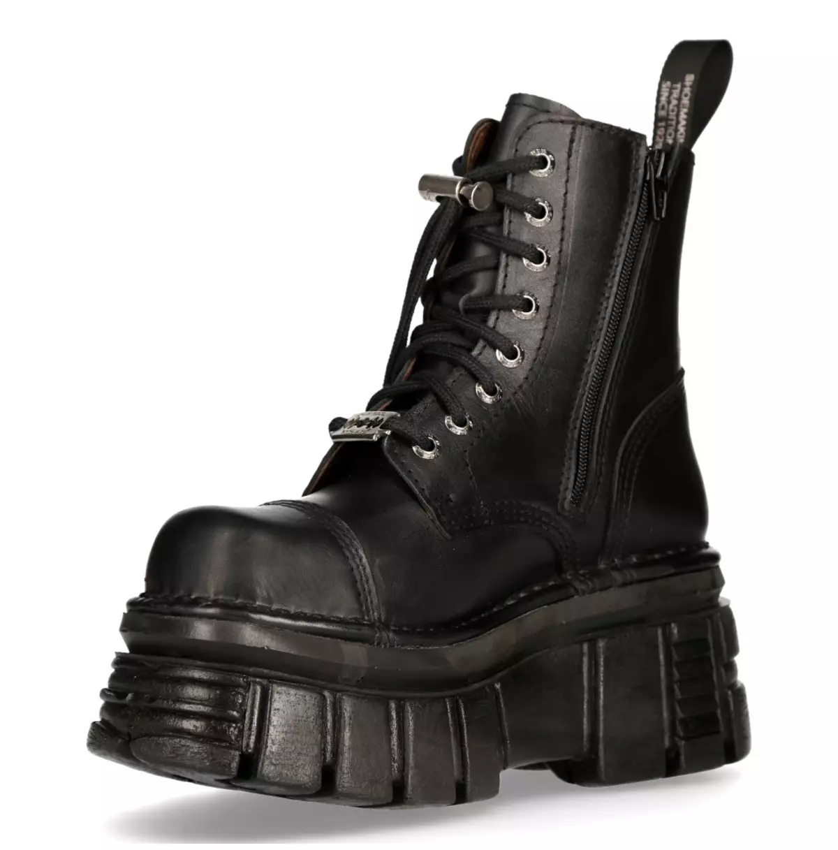 Punk Black Lace-Up Combat Boots | Leather Ankle Boots With Platform Sole