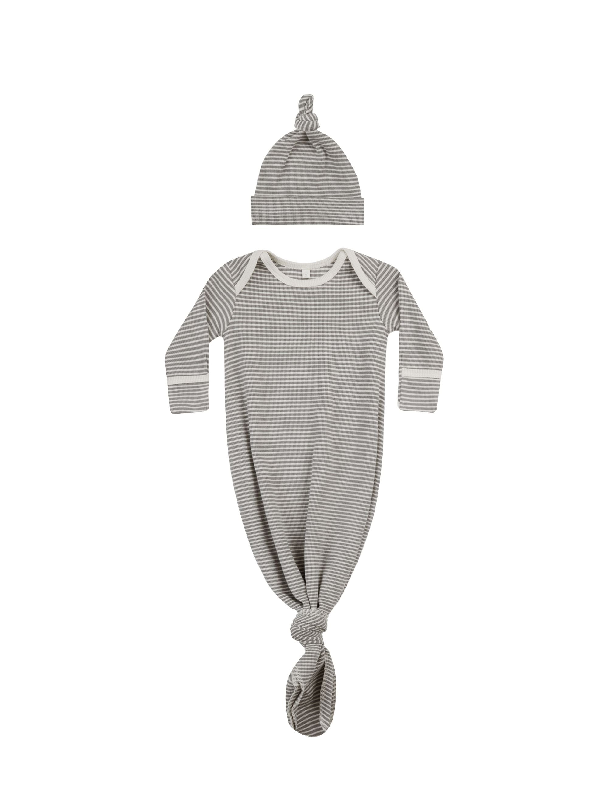 Quincy Mae - Lagoon Micro Stripe Knotted Gown + Hat Set