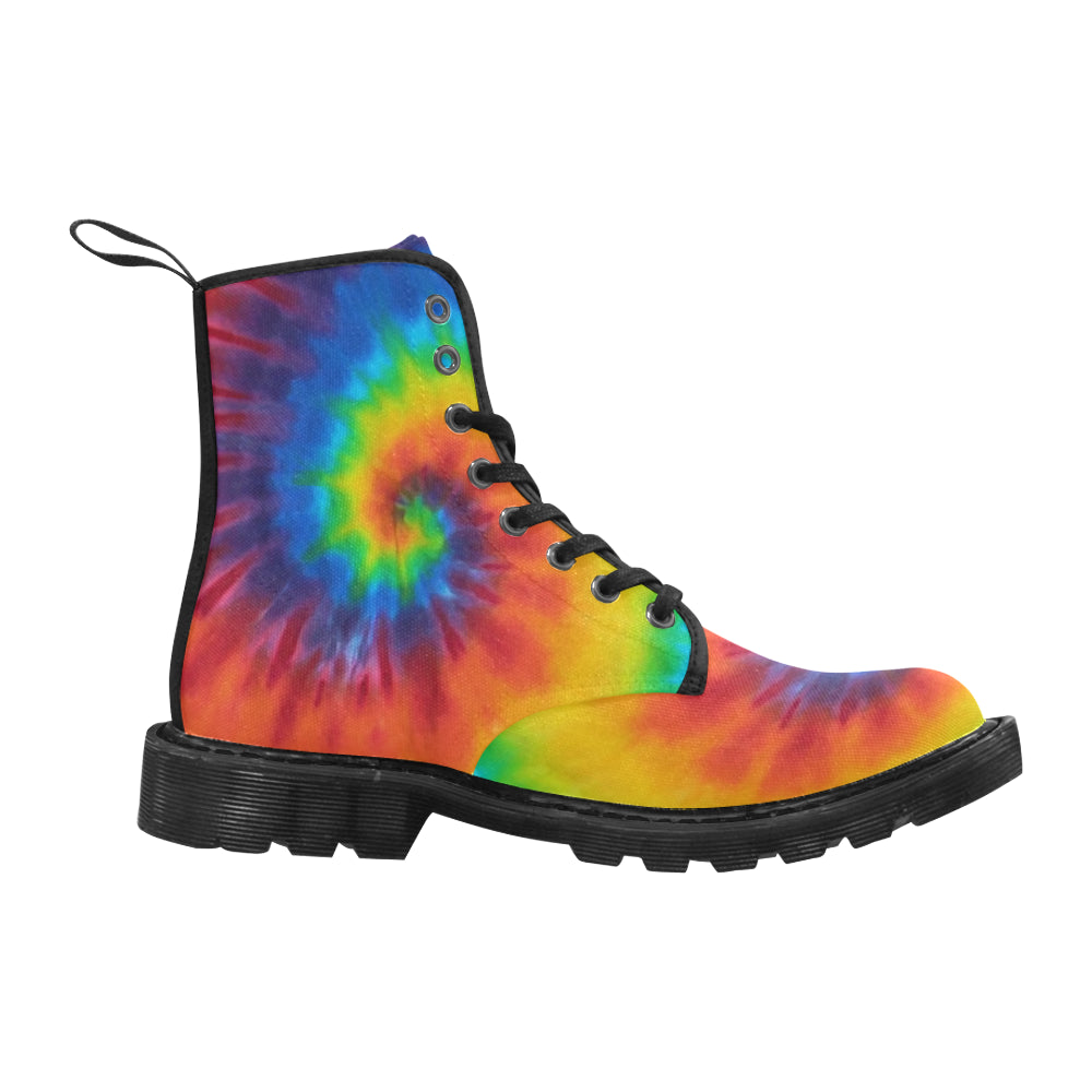 Rainbow Tie-Dye Women's Black Boots