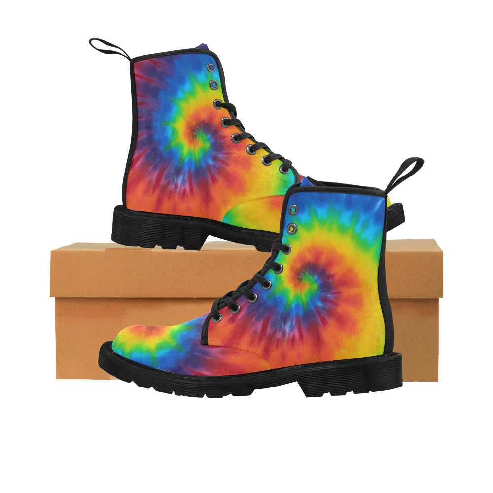 Rainbow Tie-Dye Women's Black Boots