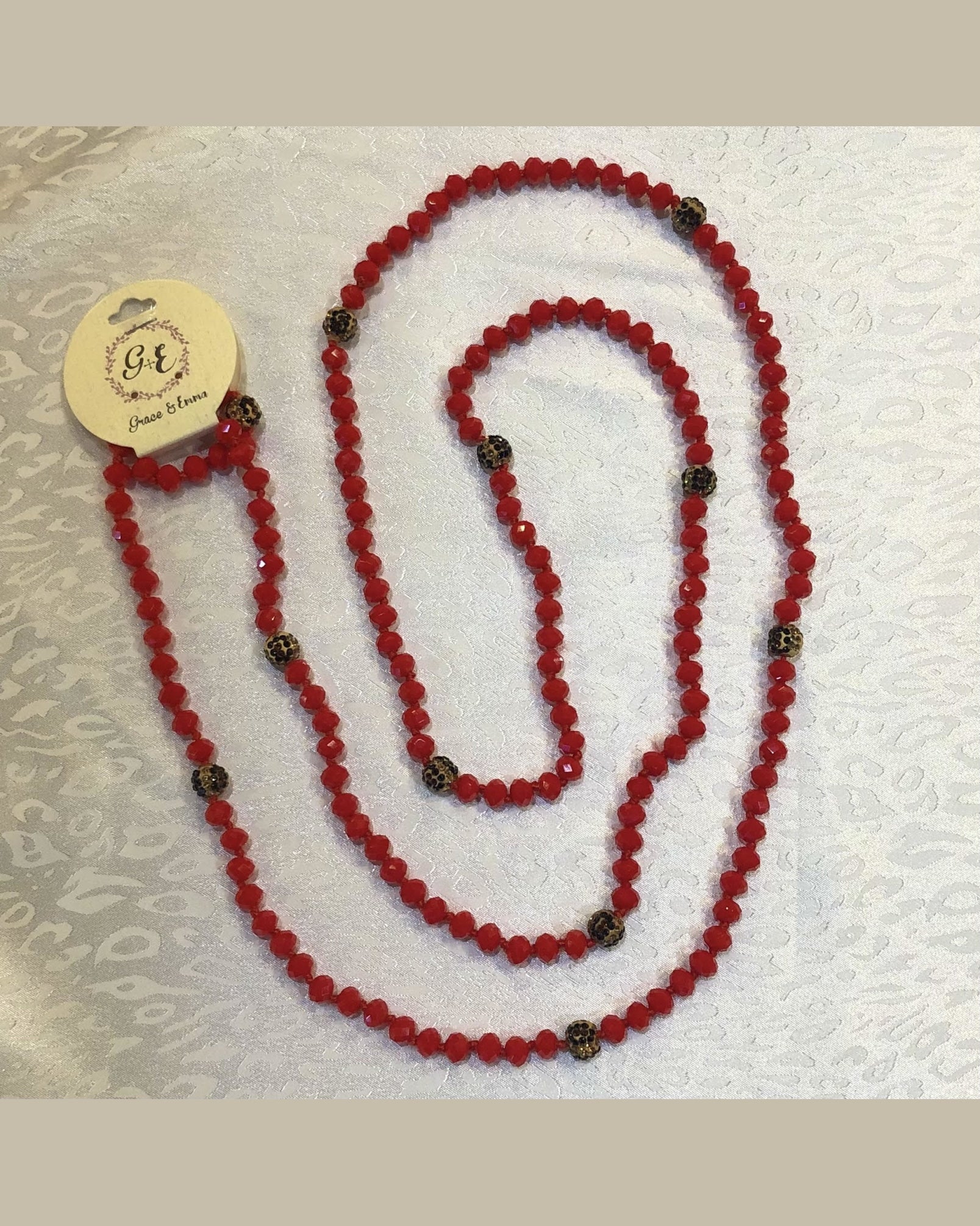 Red & Leopard Beaded Necklace