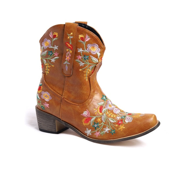 Retro cowboy boots  Low Heel Autumn Winter Women Shoes