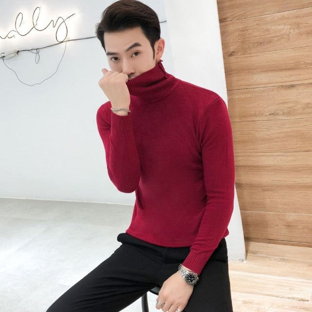 Sexy Brand Knitted Pullovers Men Solid Color Casual Male Sweater