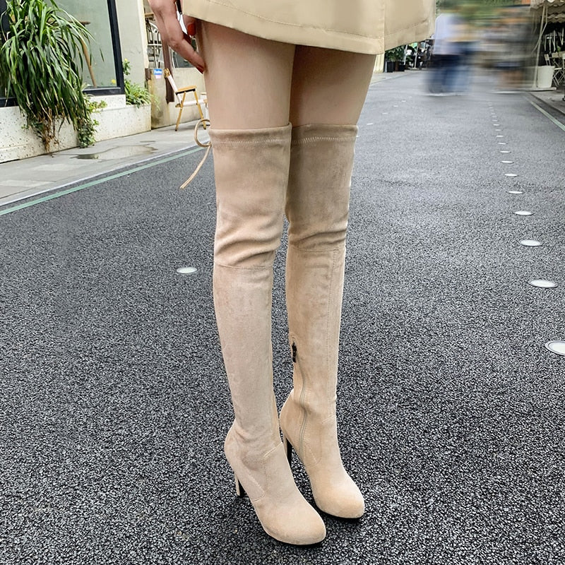 Sexy Winter Women's Elastic Flock Slim Fit Over The Knee Boots Shoes