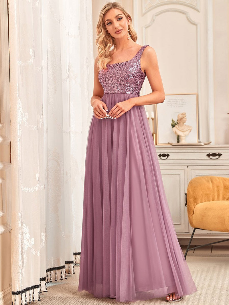 Sleeveless Sequin and Tulle Long Gown Size 10 Style 80090