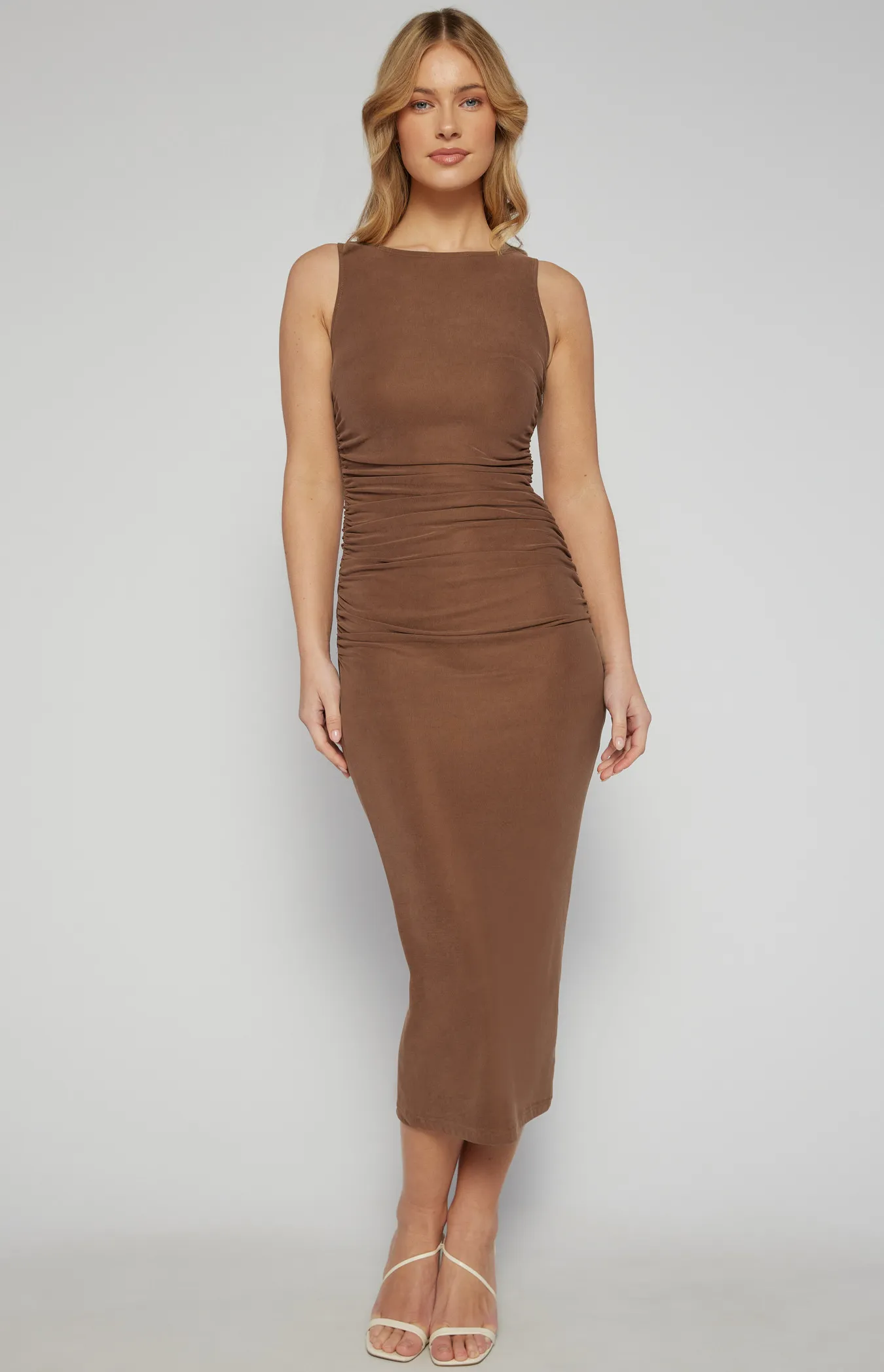 Soft Cupro Racer Neckline Midi Dress (SDR1608A)