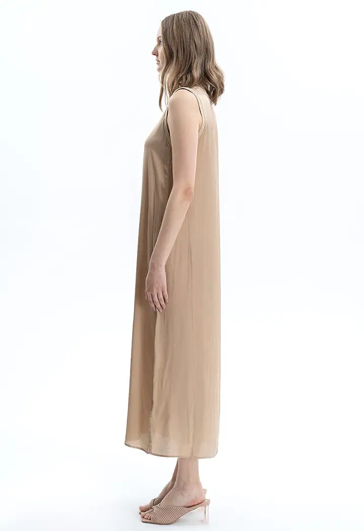 Solid A-line Maxi Sleeveless Dress