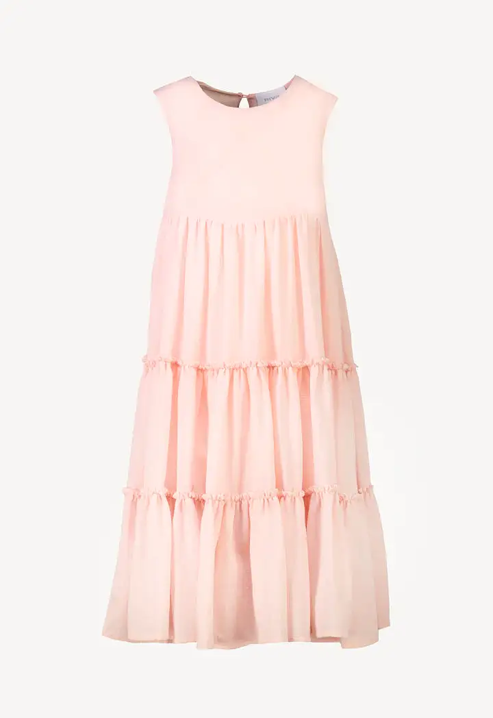 Solid Sleeveless Frill Tiered Flare Dress