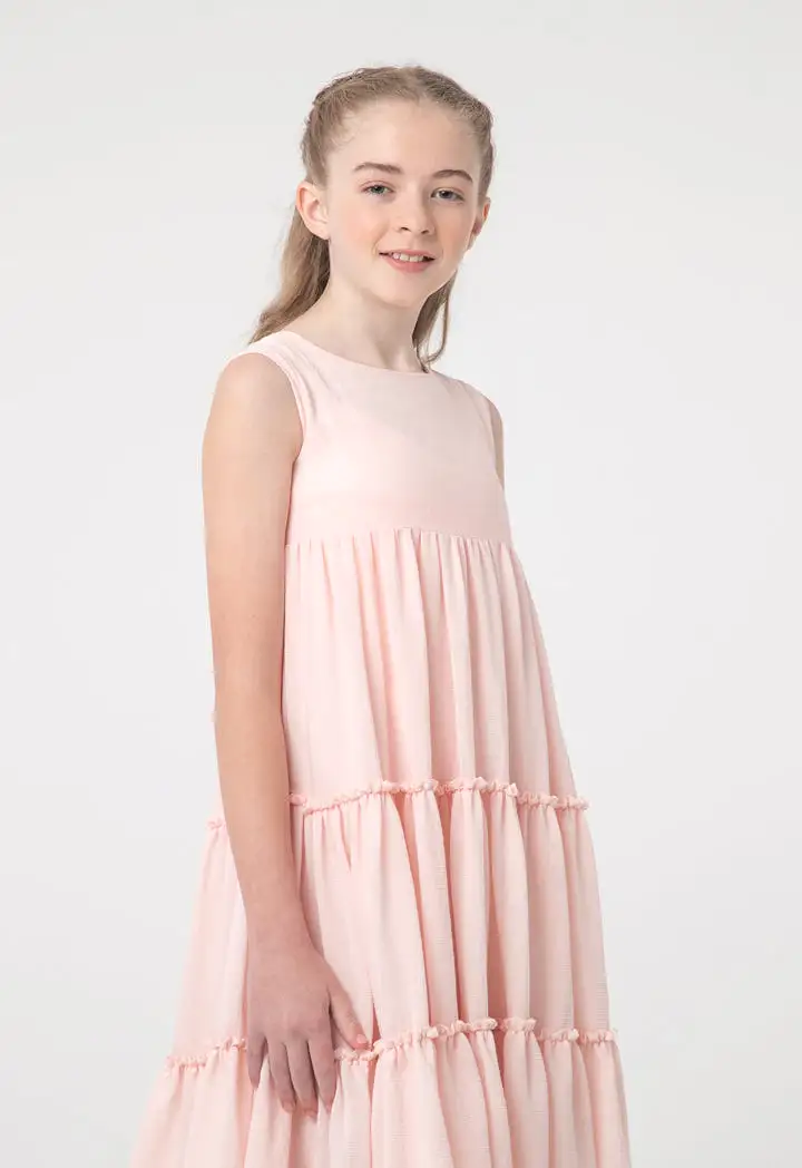 Solid Sleeveless Frill Tiered Flare Dress