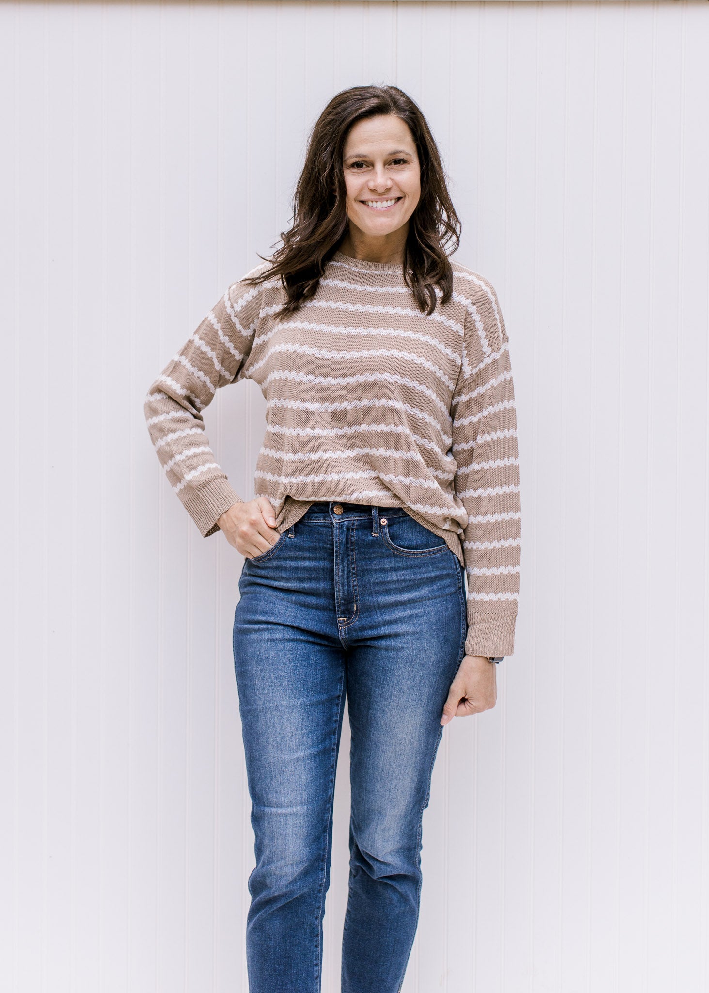 Taupe and Cream Zig Zag Sweater