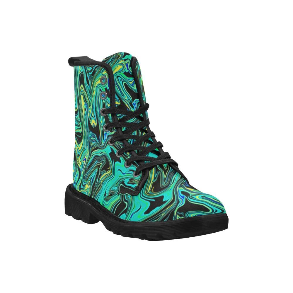 Teal Oil Spill Women's Black Boots