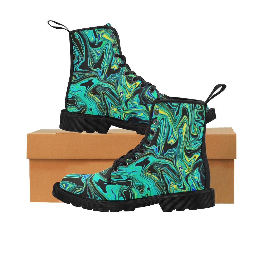 Teal Oil Spill Women's Black Boots