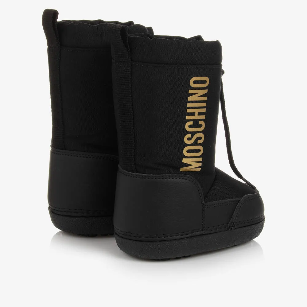 Teen Black & Gold Fur Lined Snow Boots