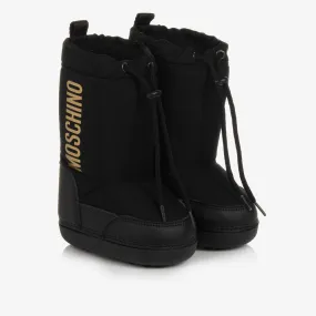 Teen Black & Gold Fur Lined Snow Boots