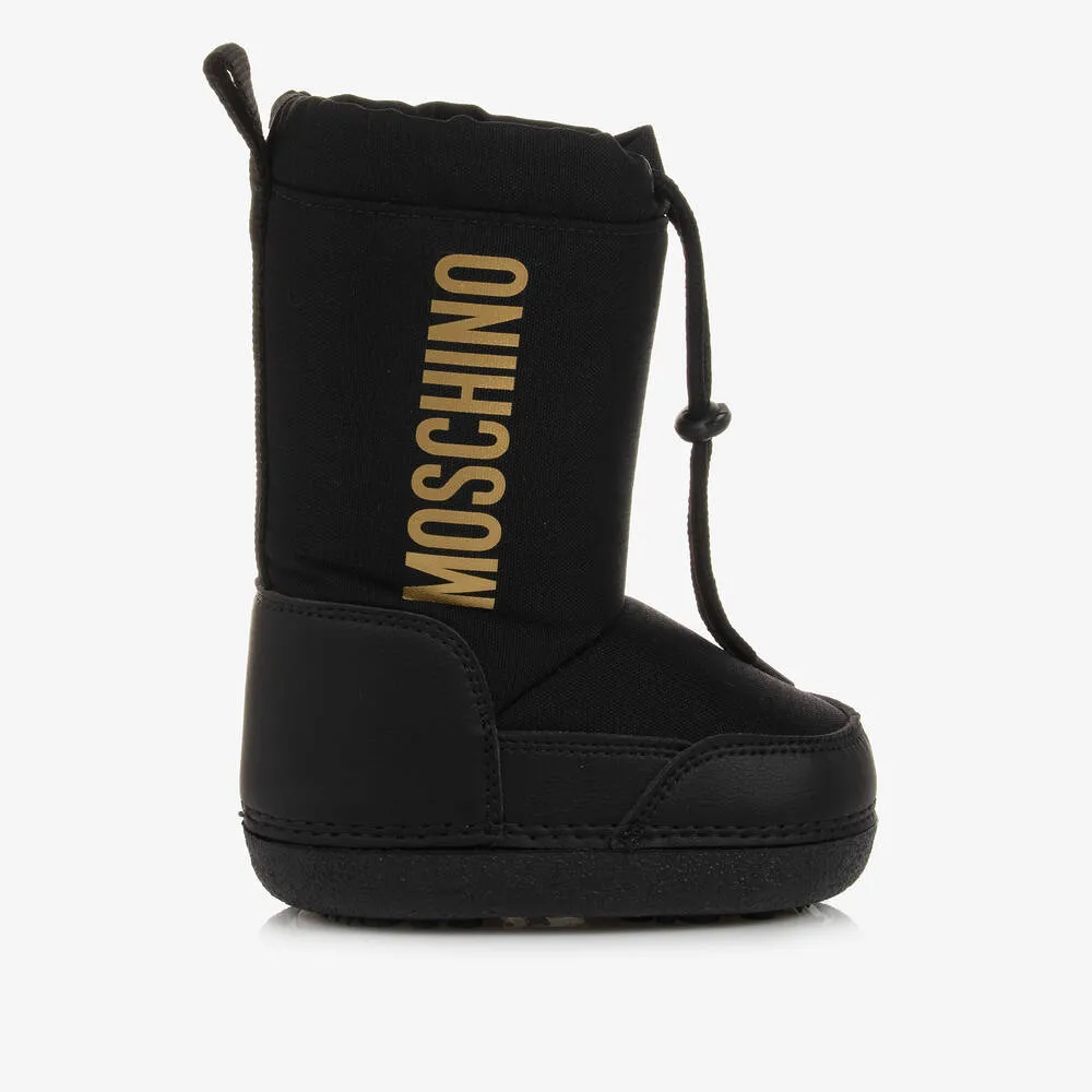 Teen Black & Gold Fur Lined Snow Boots