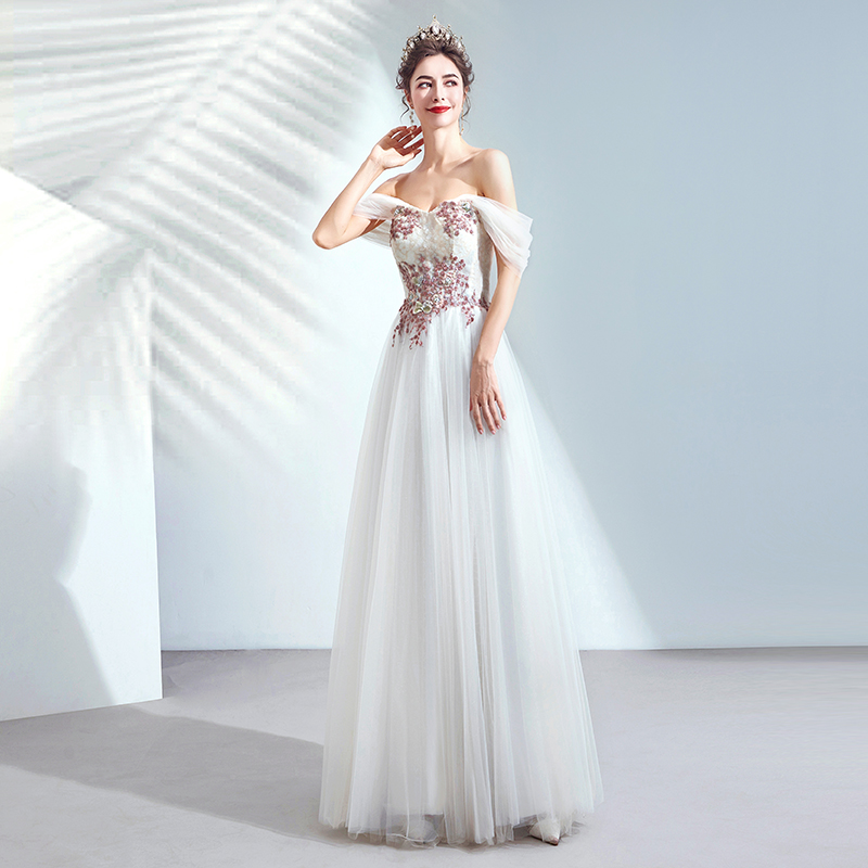 The Keira White Off Shoulder Tulle Gown