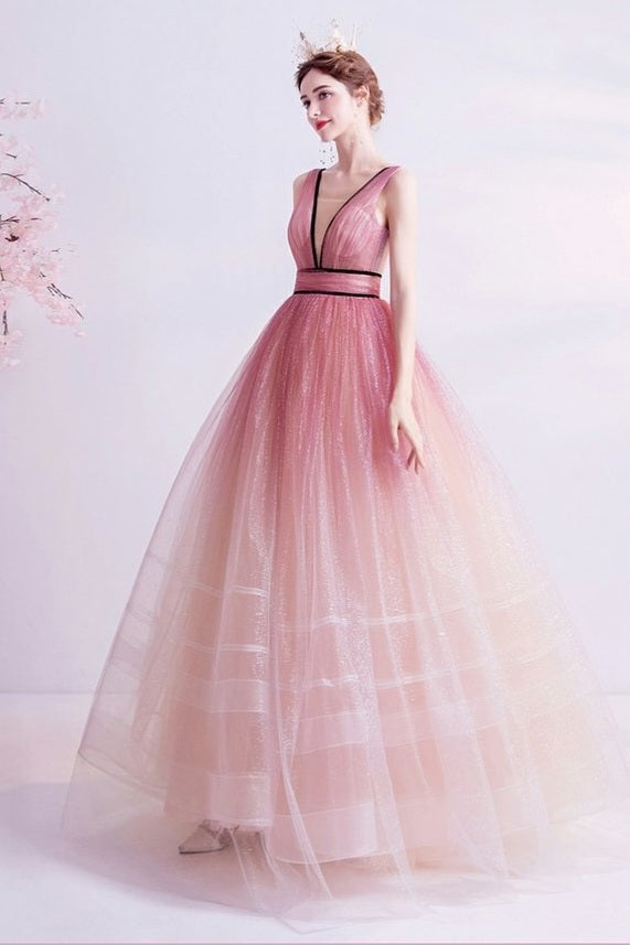 The Kenzia Pink Sleeveless Ombre Gown