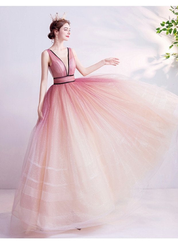 The Kenzia Pink Sleeveless Ombre Gown