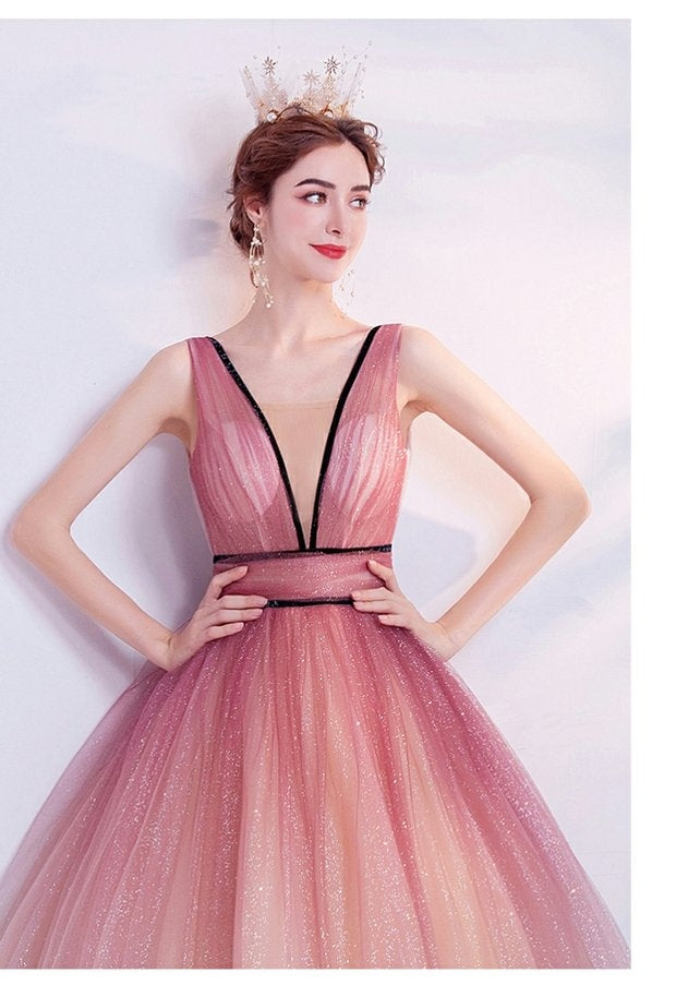 The Kenzia Pink Sleeveless Ombre Gown