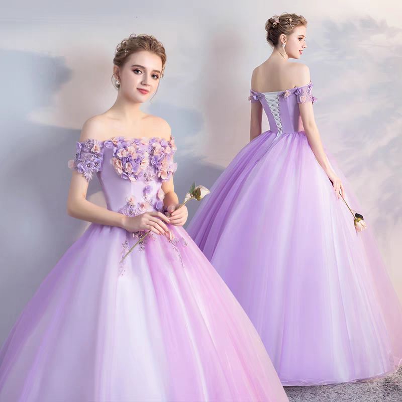 The Merilyn Lilac Off Shoulder Ball Gown (Available in 2 Colours)