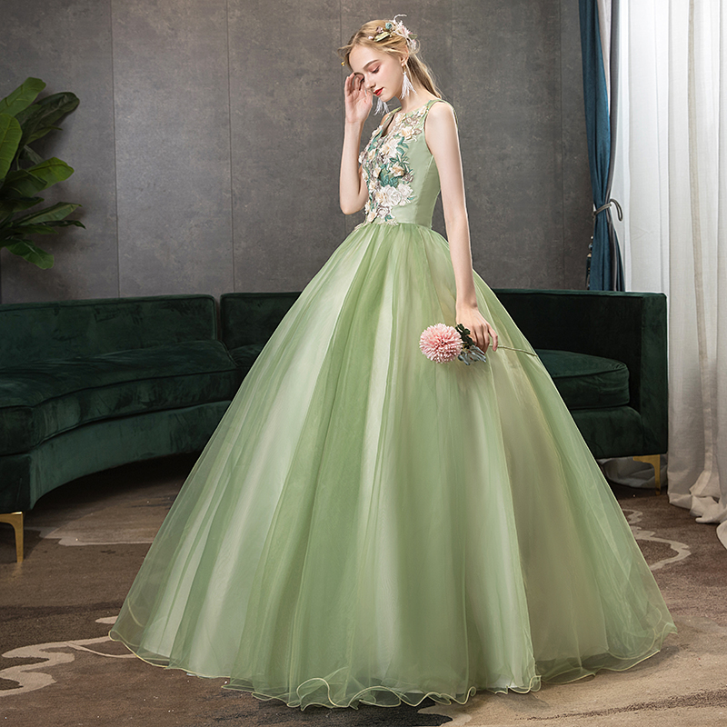 The Zelene Sleeveless Green Tulle Gown