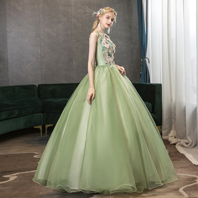 The Zelene Sleeveless Green Tulle Gown