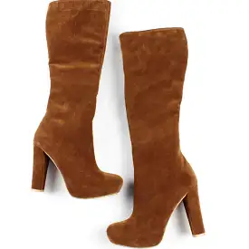 Tobacco Brown Platform Mid Calf Boots