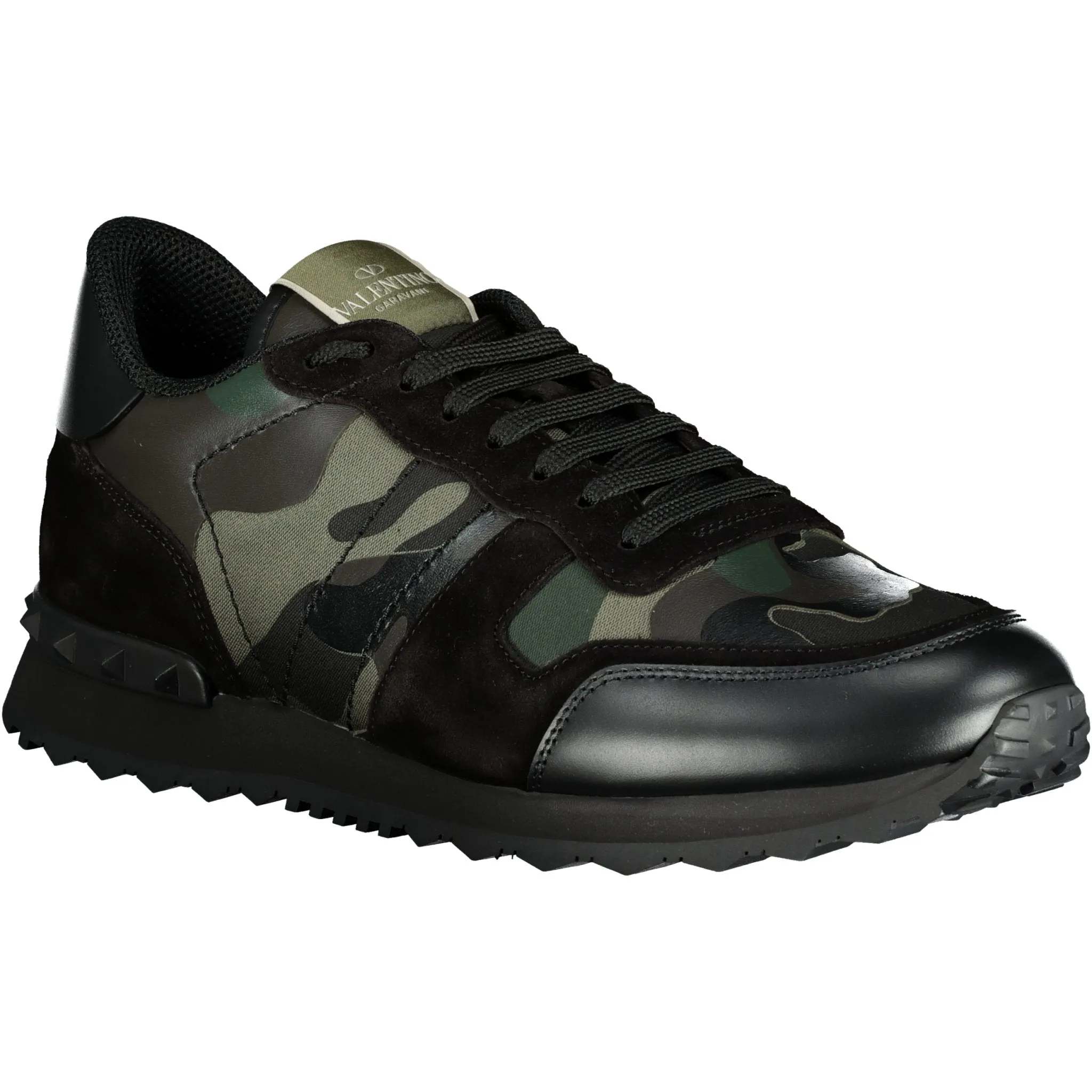 VALENTINO Black & Army Green Camo Leather Rockrunner Trainers