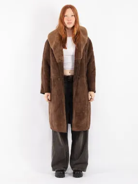 Vintage 70's Women Oversized Sheepskin Coat in Brown