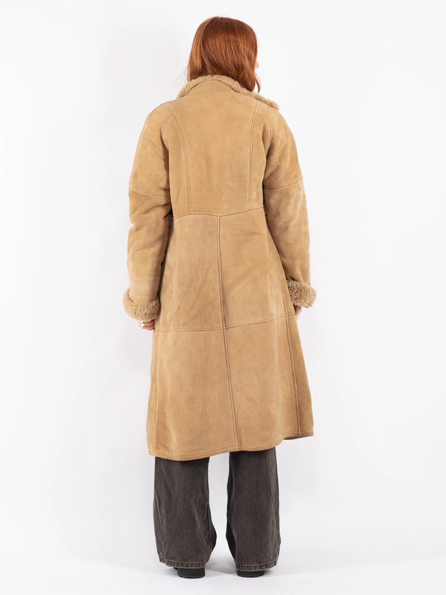 Vintage 70's Women Sheepskin Long Coat in Beige