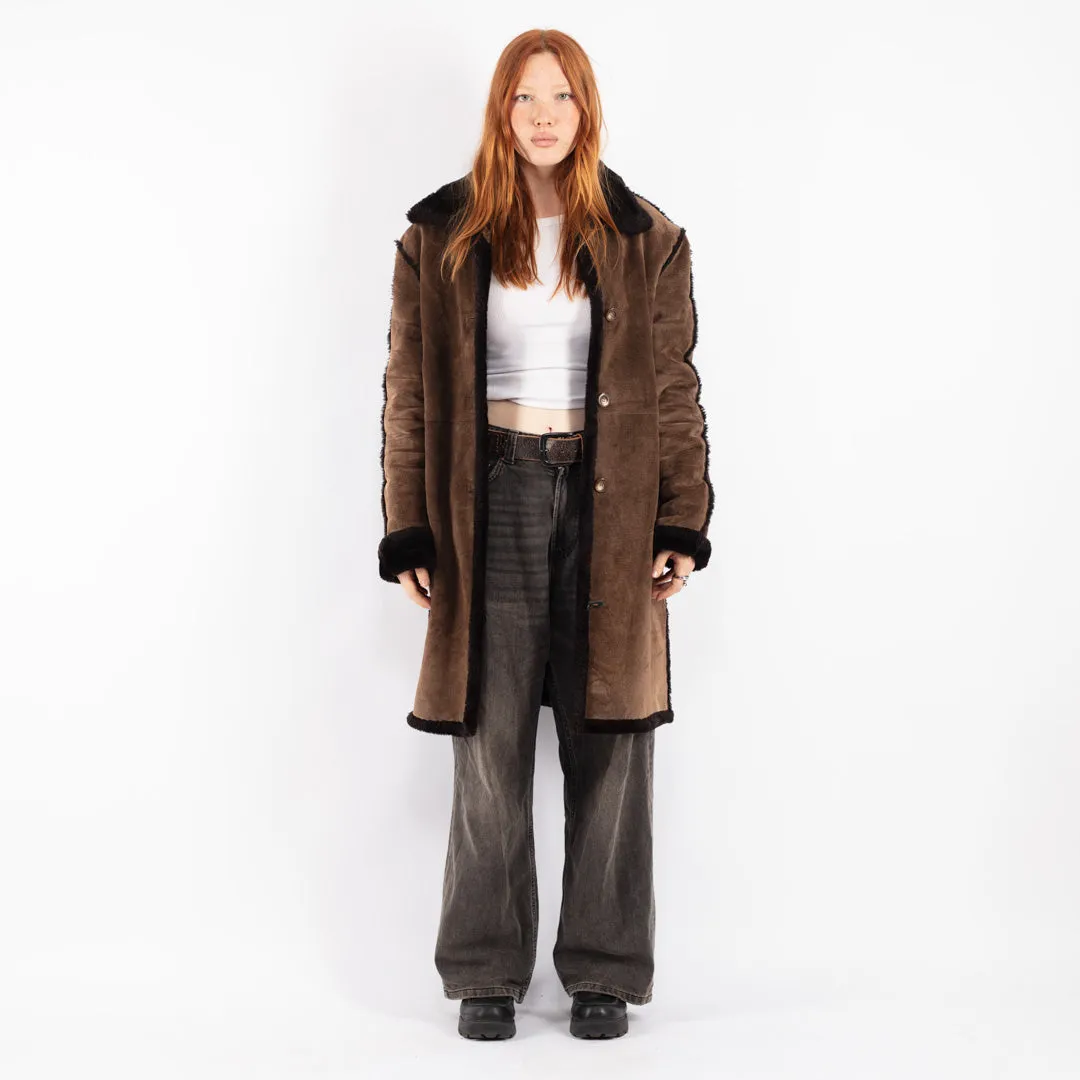 Vintage 90's Women Suede Sherpa Coat in Brown