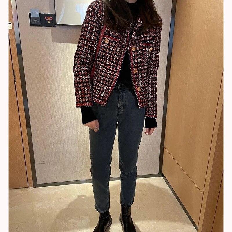 Weave Plaid Tweed Jacket Women