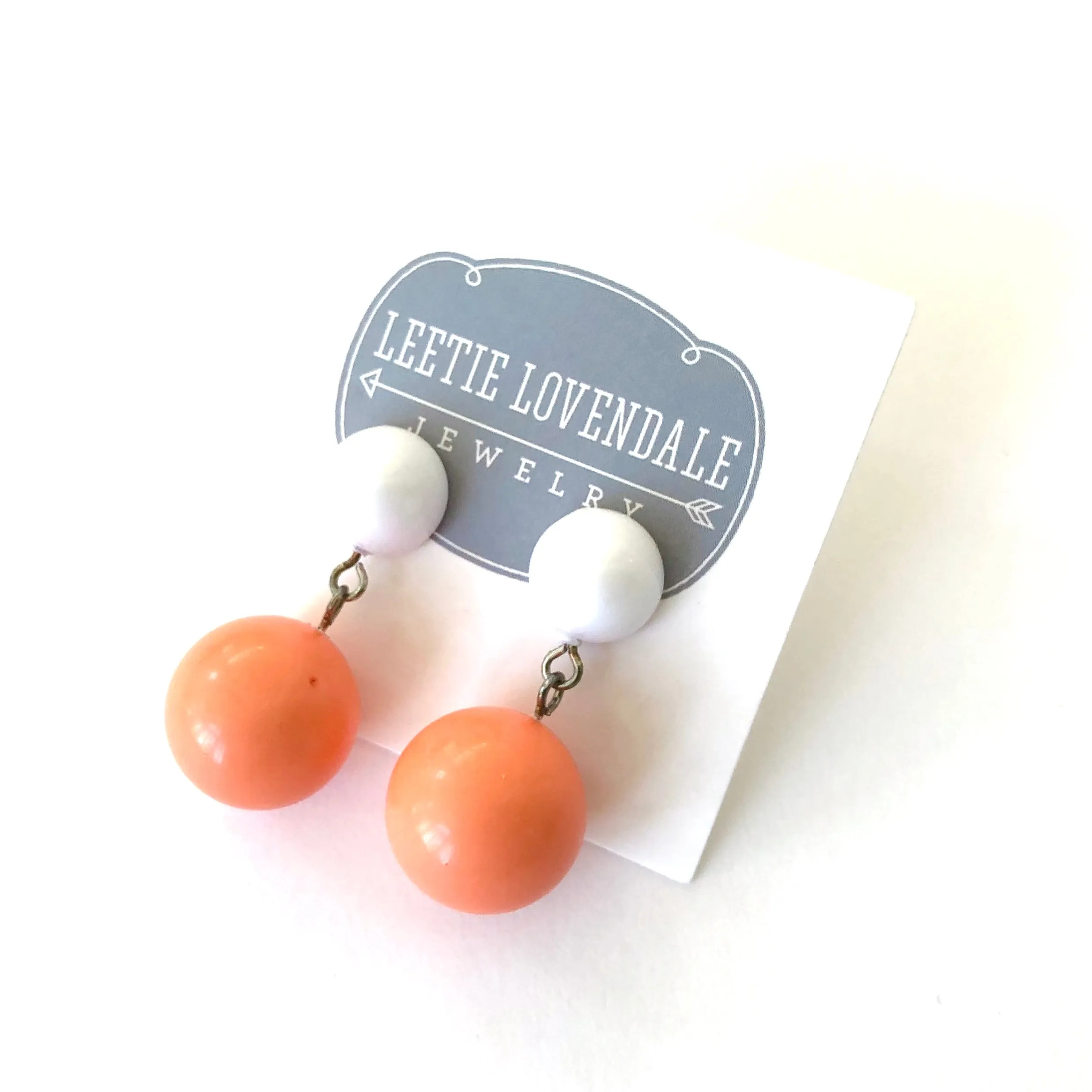 White & Coral Lollipop Statement Lucite Drop Earrings