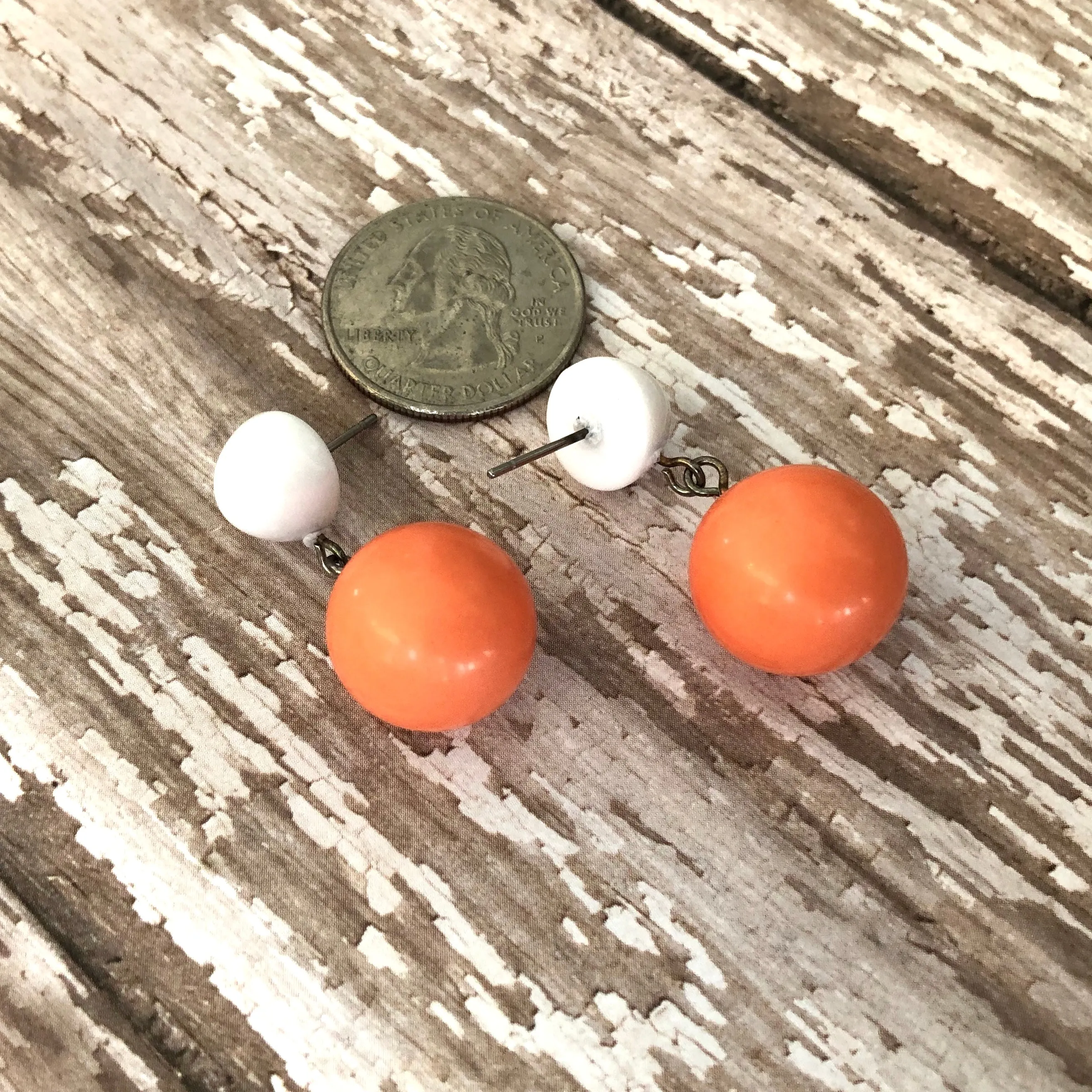 White & Coral Lollipop Statement Lucite Drop Earrings