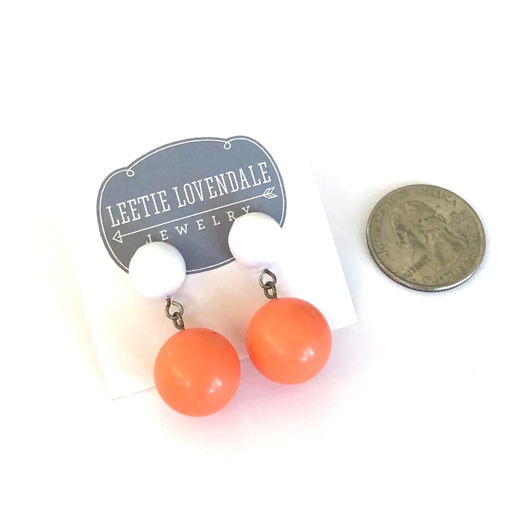 White & Coral Lollipop Statement Lucite Drop Earrings