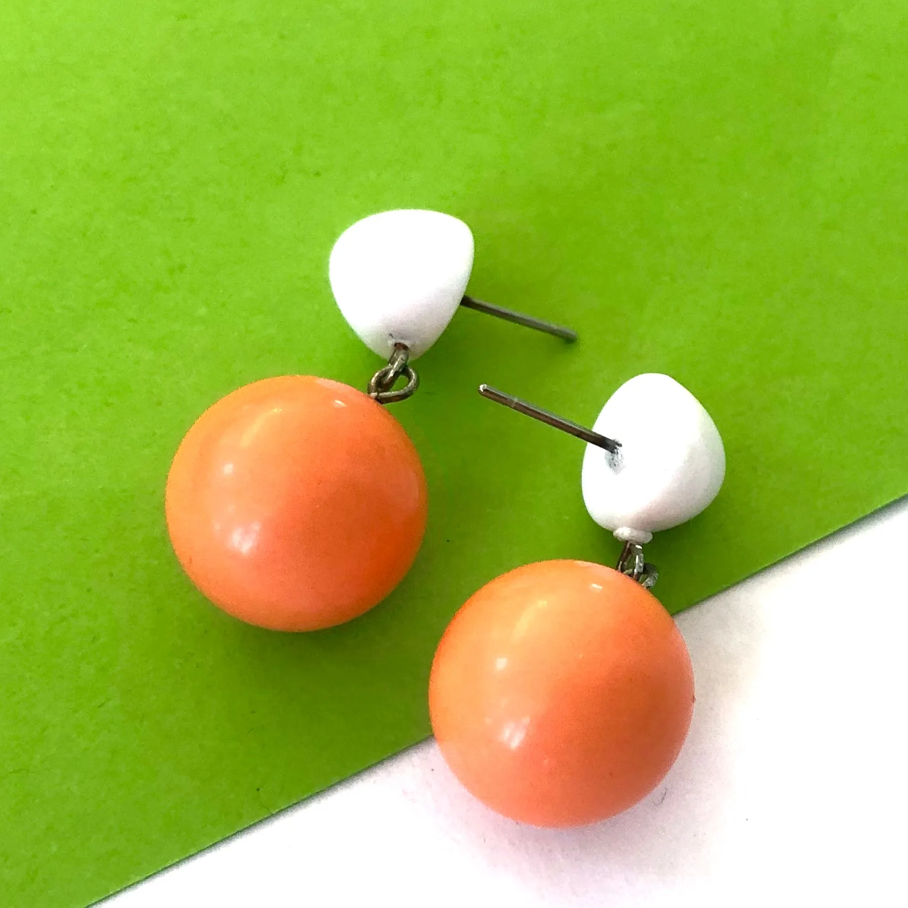 White & Coral Lollipop Statement Lucite Drop Earrings