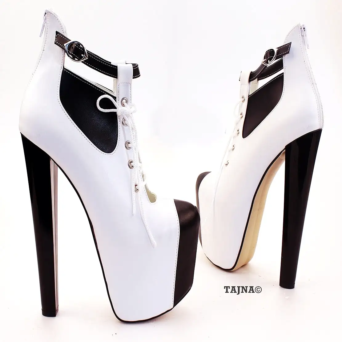 White Black Ankle High Heel Platform Booties