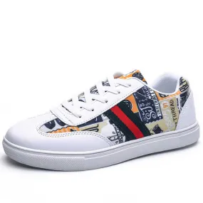 White pattern print stripe lace up shoe sneaker