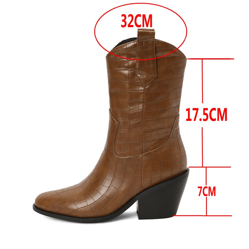 Women's Retro Fashion Winter Pointed Toe Riding Mid-Calf Cowboy Boots