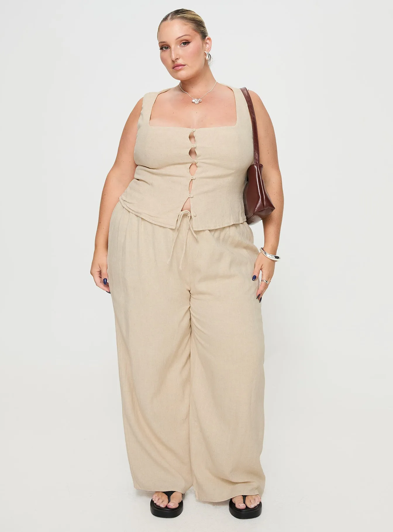 Zodiac Linen Blend Pants Beige Curve