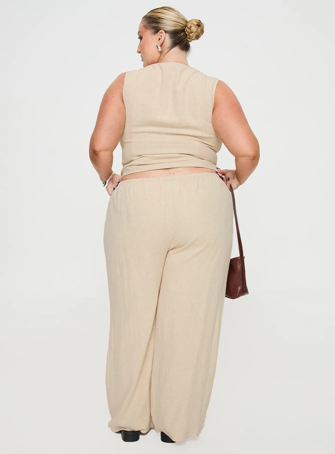 Zodiac Linen Blend Pants Beige Curve